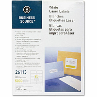 Business Source Bright White Premium-quality Address Labels 1" Width x 4" Length - Permanent Adhesive - Rectangle - Laser, Inkjet - White - Lignin-free, Jam-free - 20 / Sheet - 250 Total Sheets - 5000 / Pack (BSN26113)