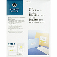 Business Source Address Laser Labels 1/2" Width x 1 3/4" Length - Permanent Adhesive - Rectangle - Laser - White - Lignin-free, Jam-free - 80 / Sheet - 25 Total Sheets - 2000 / Pack (BSN26107)