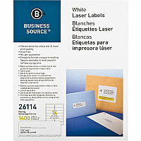 Business Source Bright White Premium-quality Address Labels 1 1/3" Width x 4" Length - Permanent Adhesive - Rectangle - Laser, Inkjet - White - Lignin-free, Jam-free - 14 / Sheet - 100 Total Sheets - 1400 / Pack (BSN26114)