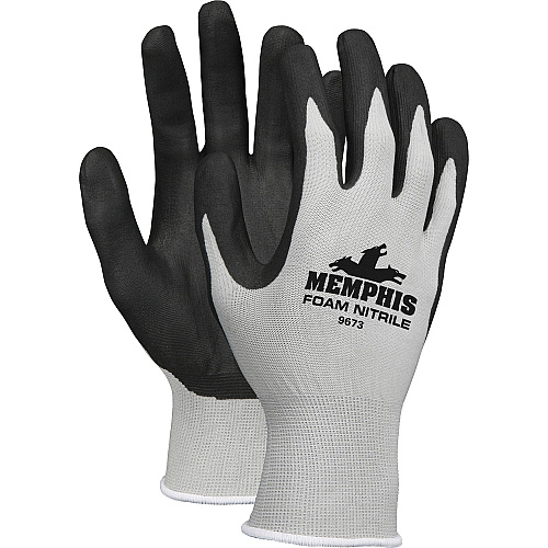 Memphis Nitrile Coated Knit Gloves Medium Size - Gray, Black - Durable, Comfortable, Cut Resistant, Seamless, Knit Wrist, Spill Resistant - For Industrial, Multipurpose - 2 / Pair (9673M)