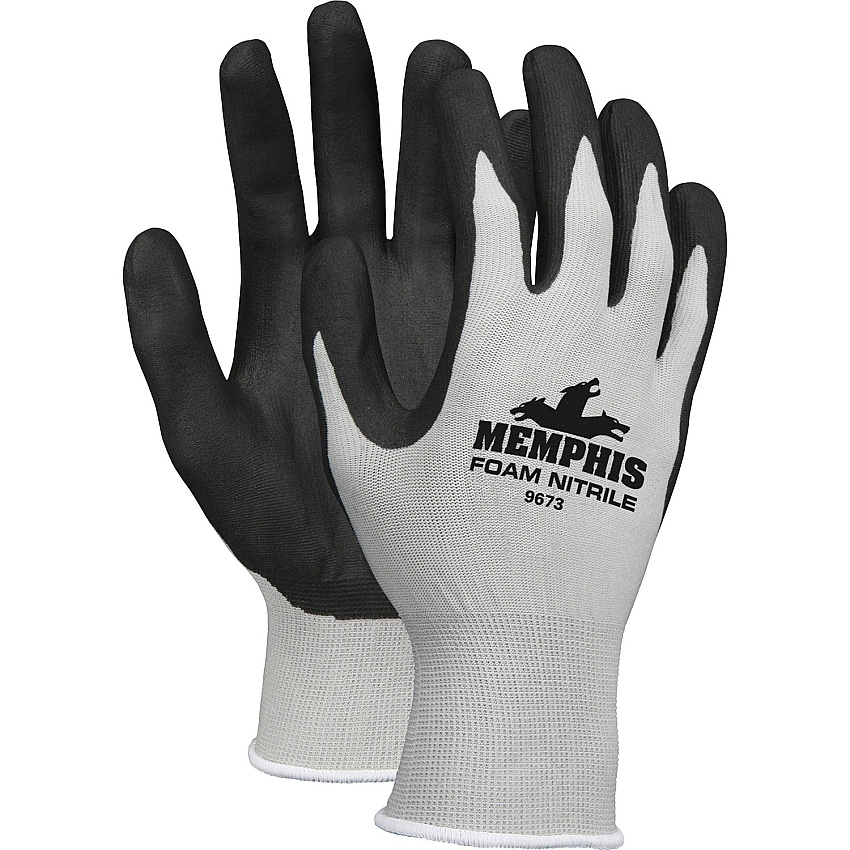 Memphis Nitrile Coated Knit Gloves X-Large Size - Gray, Black - Knit Wrist, Comfortable, Seamless, Durable, Cut Resistant, Spill Resistant - For Multipurpose, Industrial - 2 / Pair (9673XL)