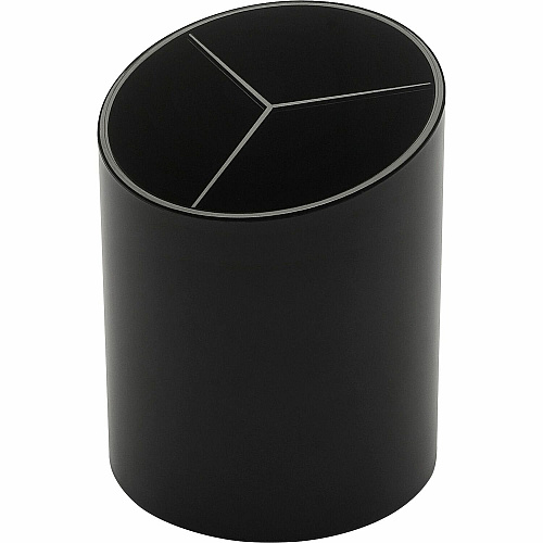 Business Source Large 3-Compartment Plastic Pencil Cup 3" Height x 3" Width x 4.1" Depth - Plastic - Black - 1 Each (BSN32355)