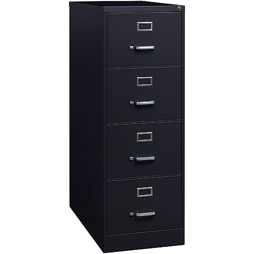 Lorell Fortress Series 26-1/2" Commercial-Grade Vertical File Cabinet 18" Width x 26.5" Depth x 52" Height - 4 x Drawer(s) for File - Legal - Vertical - Lockable, Ball-bearing Suspension, Heavy Duty - Black - Steel - Recycled (LLR60198)