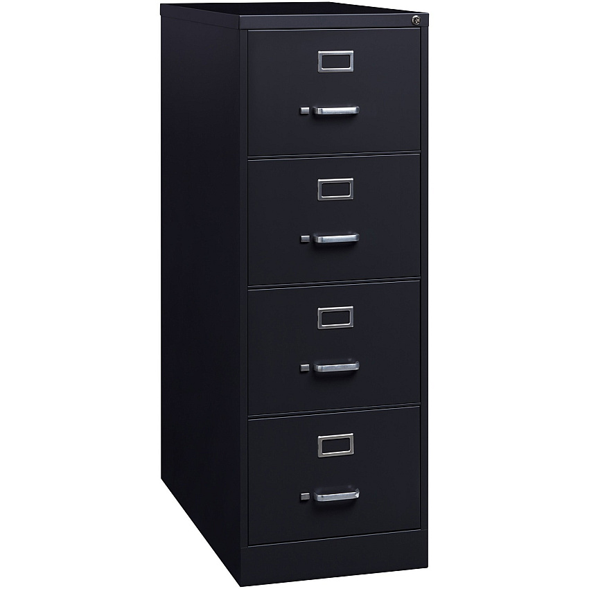 Lorell Fortress Series 26-1/2" Commercial-Grade Vertical File Cabinet 18" Width x 26.5" Depth x 52" Height - 4 x Drawer(s) for File - Legal - Vertical - Lockable, Ball-bearing Suspension, Heavy Duty - Black - Steel - Recycled (LLR60198)