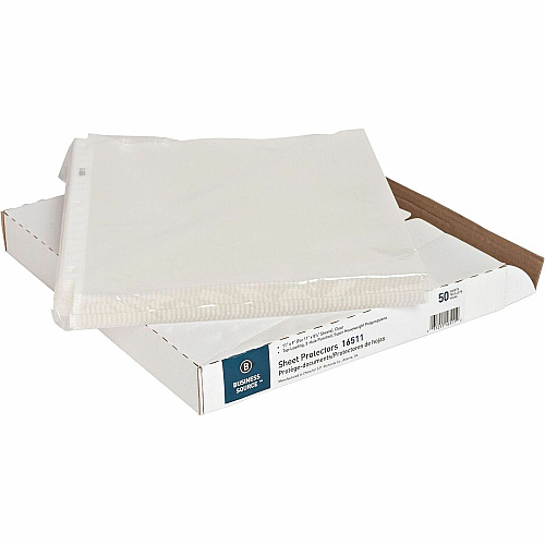 Business Source Sheet Protectors 5 mil Thickness - For Letter 8 1/2" x 11" Sheet - 3 x Holes - Ring Binder - Top Loading - Rectangular - Clear - Polypropylene - 50 / Box (BSN16511)