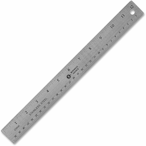 Business Source Nonskid Stainless Steel Ruler 12" Length - 1/16, 1/32 Graduations - Metric Measuring System - Stainless Steel - Silver - 1 Each (BSN32361)