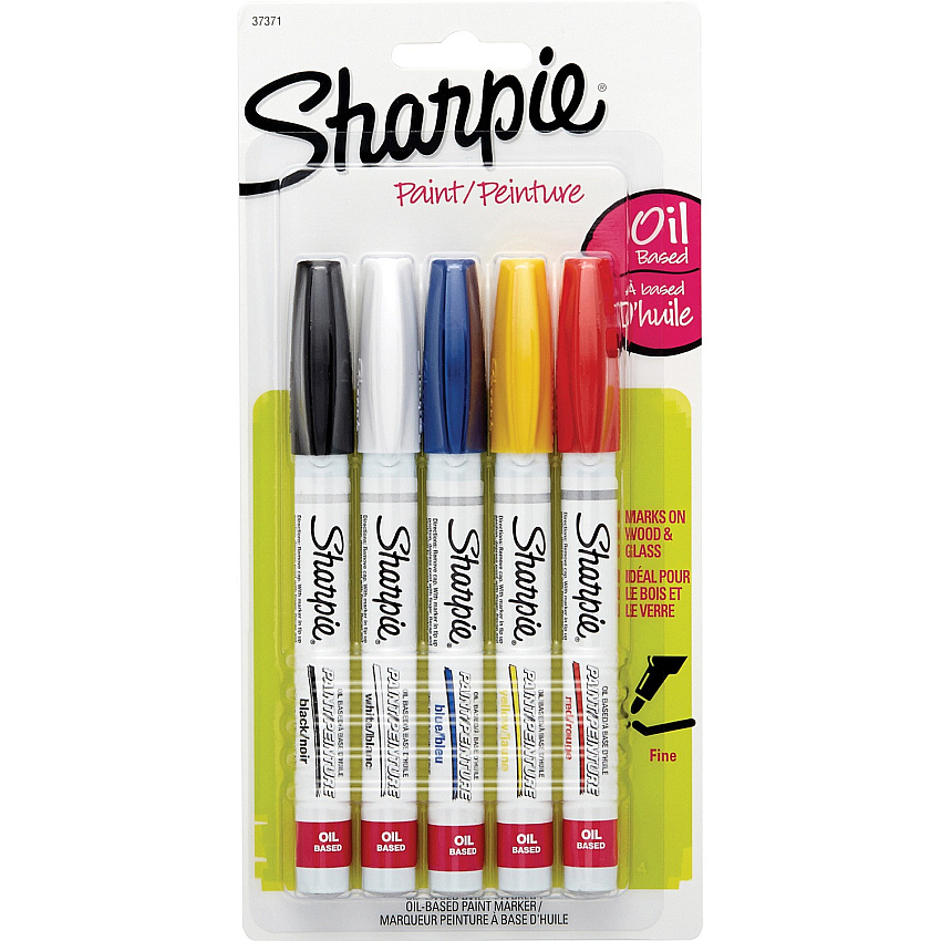 Sharpie Oil-Based Paint Marker - Fine Point Fine Marker Point - Assorted Ink - Oil Based - 5 / Pack (37371PP)