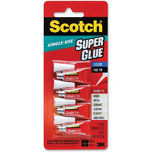 Scotch Super Glue Liquid - 0.05 grams Single-Use Tubes 0.02 oz - Clear - 4 / Pack (AD114)