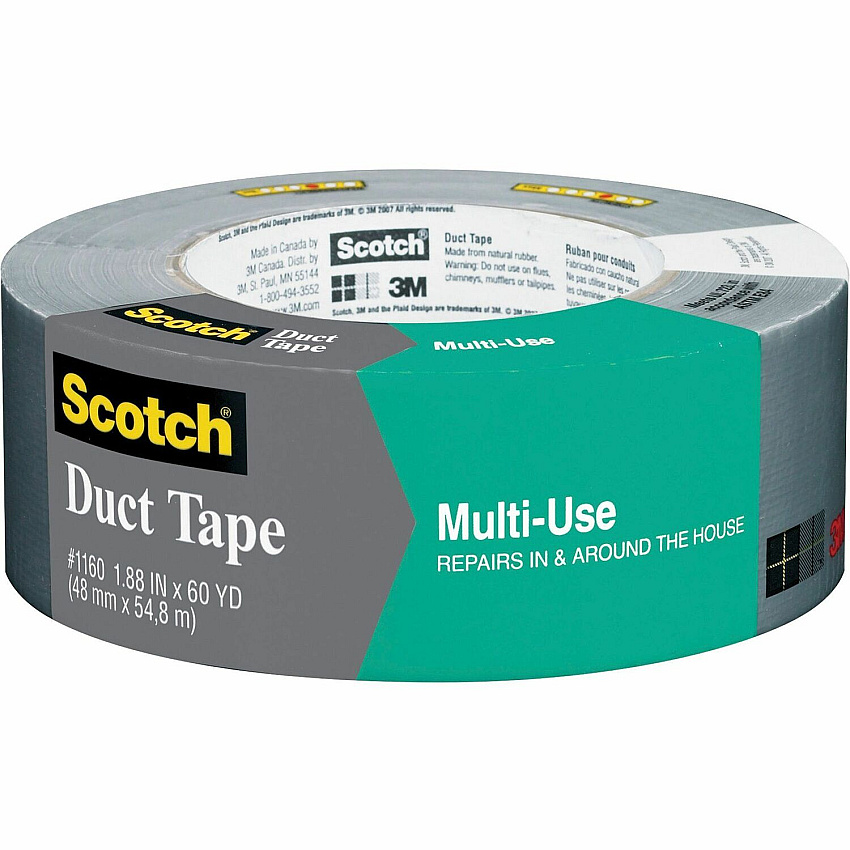 Scotch Multi-Use Duct Tape 60 yd Length x 1.88" Width - 3" Core - Gray - Water Proof - For Repairing, Wrapping, Multipurpose - 1 Roll (1160A)