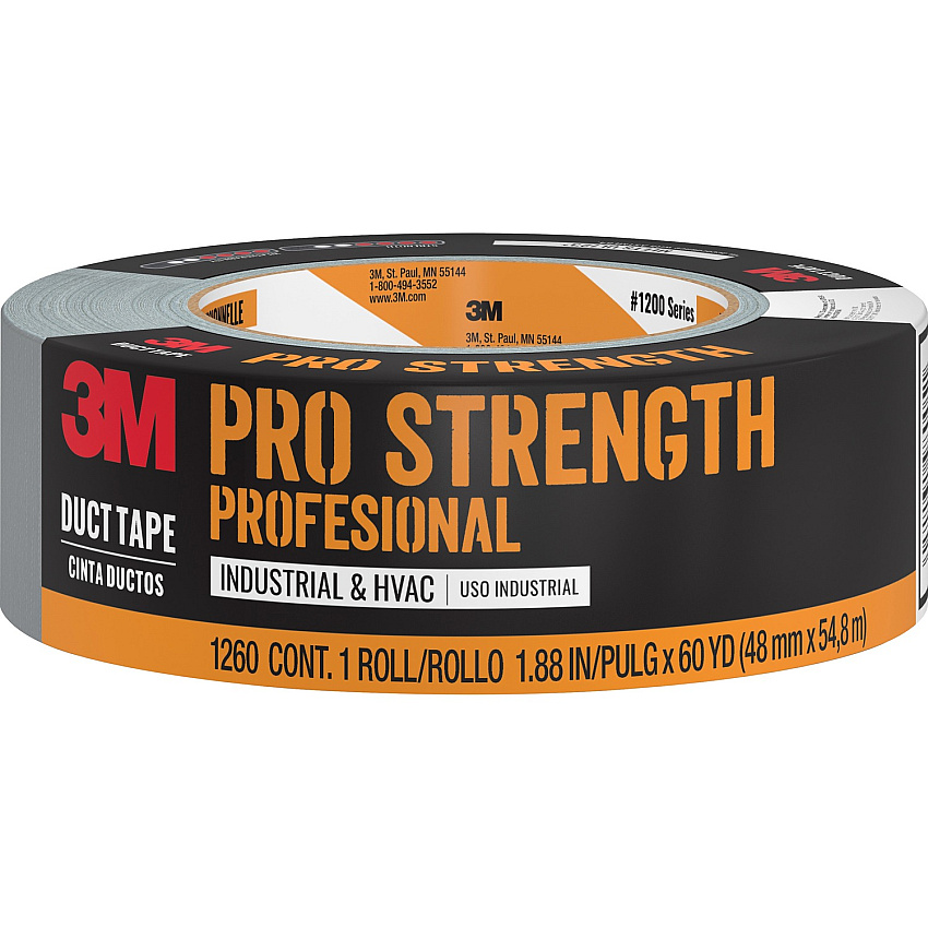 Scotch Pro Strength Duct Tape 60 yd Length x 1.88" Width - 3" Core - Gray - Polyethylene Coated Cloth Backing - Water Proof, Weather Resistant, Moisture Resistant - For Multipurpose, Repairing - 1 Roll (1260A)
