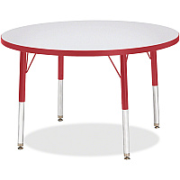 Jonti-Craft Berries Elementary Height Color Edge Round Table Gray Round Top - Four Leg Base - 4 Legs - Height Adjustable - 24" to 31" Adjustment x 1.13" Table Top Thickness x 36" Table Top Diameter - Art, Craft - Assembly Required - Freckled  (6488JCE008)