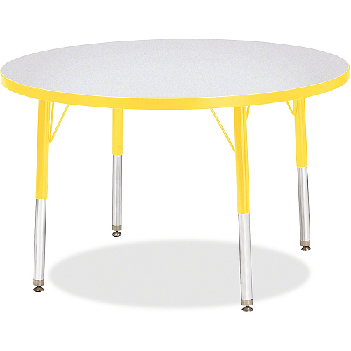 Jonti-Craft Berries Elementary Height Color Edge Round Table Gray Round Top - Four Leg Base - 4 Legs - Height Adjustable - 24" to 31" Adjustment x 1.13" Table Top Thickness x 36" Table Top Diameter - Art, Craft - Assembly Required - Freckled  (6488JCE007)