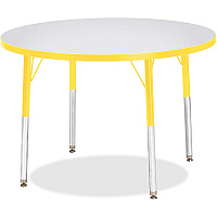 Jonti-Craft Berries Adult Height Color Edge Round Table Laminated Round, Yellow Top - Four Leg Base - 4 Legs - Height Adjustable - 24" to 31" Adjustment x 1.13" Table Top Thickness x 36" Table Top Diameter - 31" Height - Art, Craft - Assembly (6488JCA007)
