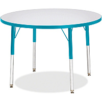 Jonti-Craft Berries Adult Height Color Edge Round Table Laminated Round, Teal Top - Four Leg Base - 4 Legs - Height Adjustable - 24" to 31" Adjustment x 1.13" Table Top Thickness x 36" Table Top Diameter - 31" Height - Art, Craft - Assembly R (6488JCA005)