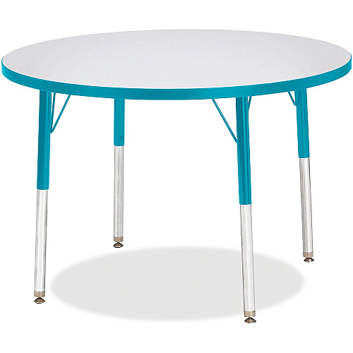 Jonti-Craft Berries Adult Height Color Edge Round Table Laminated Round, Teal Top - Four Leg Base - 4 Legs - Height Adjustable - 24" to 31" Adjustment x 1.13" Table Top Thickness x 36" Table Top Diameter - 31" Height - Art, Craft - Assembly R (6488JCA005)