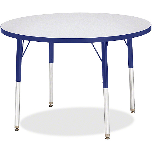 Jonti-Craft Berries Adult Height Color Edge Round Table Blue Round, Laminated Top - Four Leg Base - 4 Legs - Height Adjustable - 24" to 31" Adjustment x 1.13" Table Top Thickness x 36" Table Top Diameter - 31" Height - Art, Craft - Assembly R (6488JCA003)