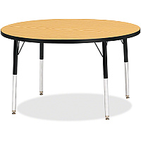 Jonti-Craft Berries Elementary Height Color Top Round Table Laminated Round, Oak Top - Four Leg Base - 4 Legs - Height Adjustable - 24" to 31" Adjustment x 1.13" Table Top Thickness x 42" Table Top Diameter - Art, Craft - Assembly Required -  (6468JCE210)