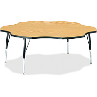 Jonti-Craft Berries Elementary Black Edge Six-leaf Table Black Oak, Laminated Top - Four Leg Base - 4 Legs - Height Adjustable - 15" to 24" Adjustment x 1.13" Table Top Thickness x 60" Table Top Diameter - 24" Height - Educational Environment (6458JCE210)