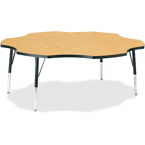 Jonti-Craft Berries Elementary Black Edge Six-leaf Table Black Oak, Laminated Top - Four Leg Base - 4 Legs - Height Adjustable - 15" to 24" Adjustment x 1.13" Table Top Thickness x 60" Table Top Diameter - 24" Height - Educational Environment (6458JCE210)