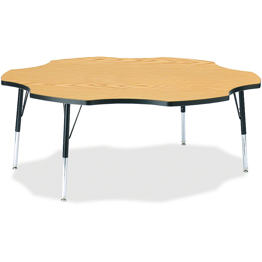 Jonti-Craft Berries Elementary Black Edge Six-leaf Table Black Oak, Laminated Top - Four Leg Base - 4 Legs - Height Adjustable - 15" to 24" Adjustment x 1.13" Table Top Thickness x 60" Table Top Diameter - 24" Height - Educational Environment (6458JCE210)
