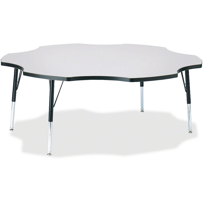 Jonti-Craft Berries Elementary Height Prism Six-Leaf Table Black, Laminated Top - Four Leg Base - 4 Legs - Height Adjustable - 15" to 24" Adjustment x 1.13" Table Top Thickness x 60" Table Top Diameter - 24" Height - Educational Environment - (6458JCE180)