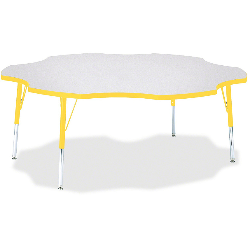 Jonti-Craft Berries Elementary Height Prism Six-Leaf Table Laminated, Yellow Top - Four Leg Base - 4 Legs - Height Adjustable - 15" to 24" Adjustment x 1.13" Table Top Thickness x 60" Table Top Diameter - 24" Height - Educational Environment  (6458JCE007)