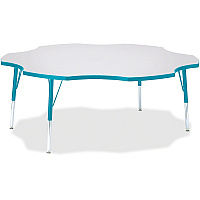 Jonti-Craft Berries Elementary Height Prism Six-Leaf Table Laminated, Teal Top - Four Leg Base - 4 Legs - Height Adjustable - 15" to 24" Adjustment x 1.13" Table Top Thickness x 60" Table Top Diameter - 24" Height - Educational Environment -  (6458JCE005)