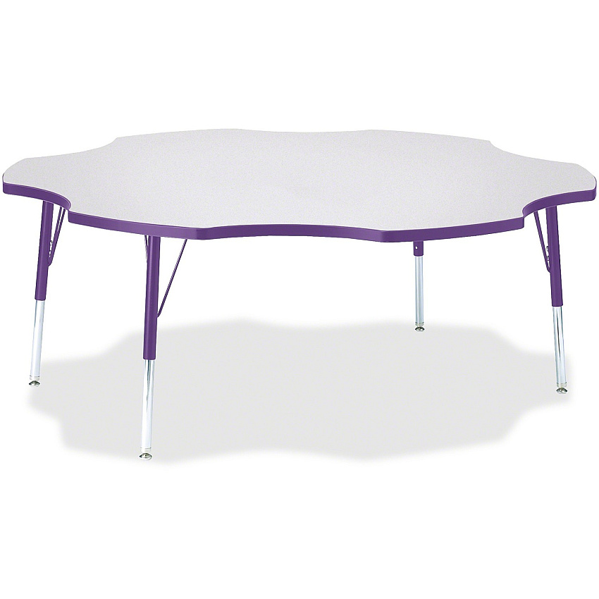 Jonti-Craft Berries Elementary Height Prism Six-Leaf Table Laminated, Purple Top - Four Leg Base - 4 Legs - Height Adjustable - 15" to 24" Adjustment x 1.13" Table Top Thickness x 60" Table Top Diameter - 24" Height - Educational Environment  (6458JCE004)