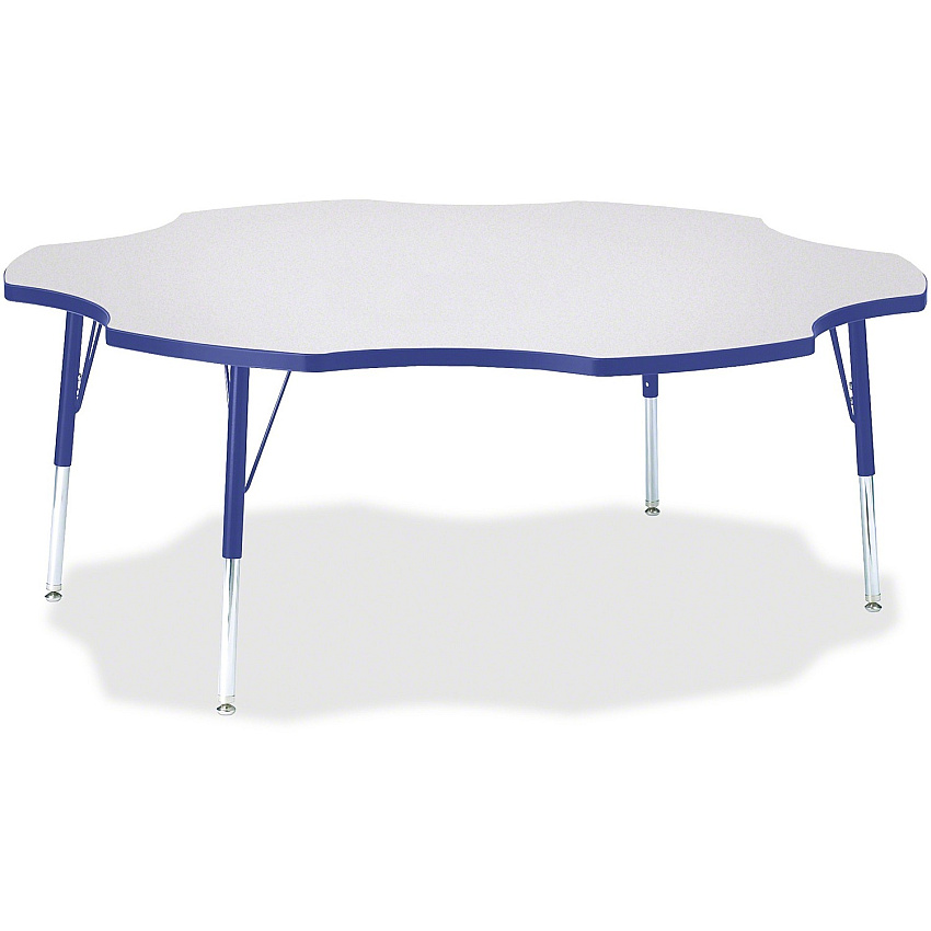 Jonti-Craft Berries Elementary Height Prism Six-Leaf Table Blue, Laminated Top - Four Leg Base - 4 Legs - Height Adjustable - 15" to 24" Adjustment x 1.13" Table Top Thickness x 60" Table Top Diameter - 24" Height - Educational Environment -  (6458JCE003)