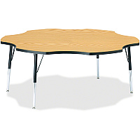 Jonti-Craft Berries Adult Black Edge Six-leaf Table Black Oak, Laminated Top - Four Leg Base - 4 Legs - Height Adjustable - 24" to 31" Adjustment x 1.13" Table Top Thickness x 60" Table Top Diameter - 31" Height - Educational Environment - As (6458JCA210)