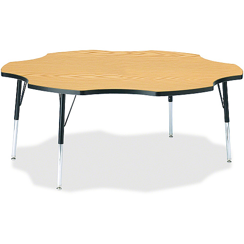 Jonti-Craft Berries Adult Black Edge Six-leaf Table Black Oak, Laminated Top - Four Leg Base - 4 Legs - Height Adjustable - 24" to 31" Adjustment x 1.13" Table Top Thickness x 60" Table Top Diameter - 31" Height - Educational Environment - As (6458JCA210)