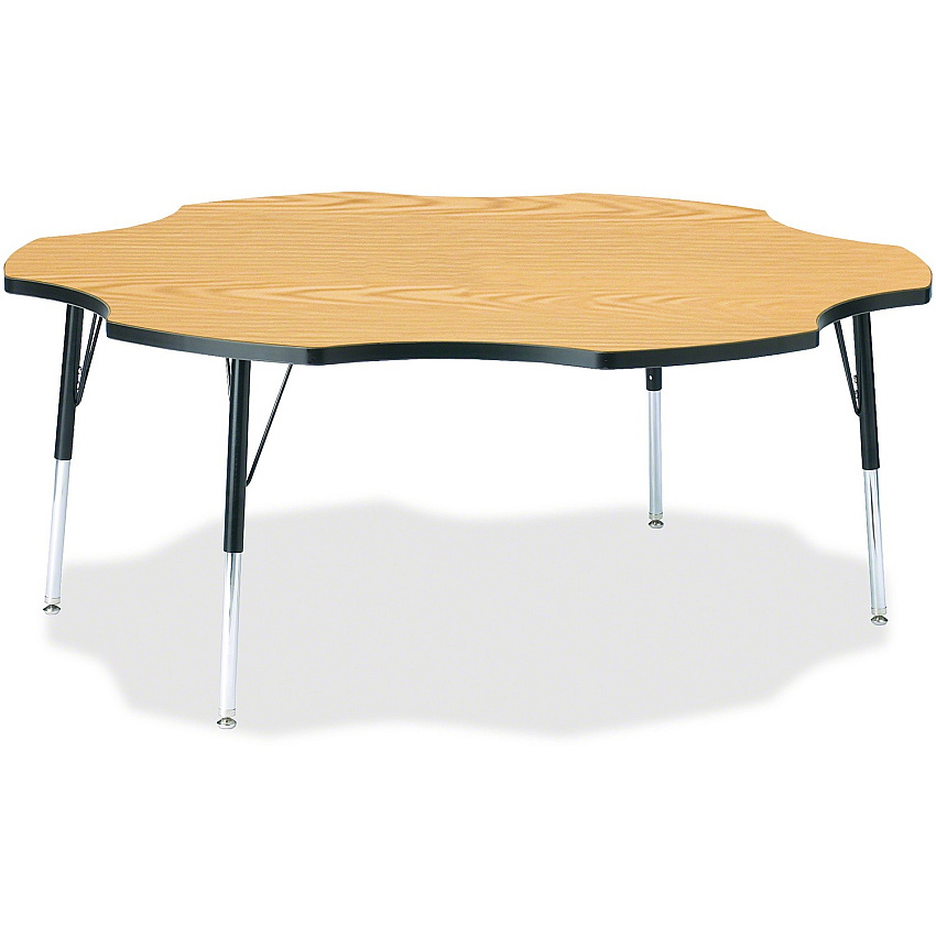 Jonti-Craft Berries Adult Black Edge Six-leaf Table Black Oak, Laminated Top - Four Leg Base - 4 Legs - Height Adjustable - 24" to 31" Adjustment x 1.13" Table Top Thickness x 60" Table Top Diameter - 31" Height - Educational Environment - As (6458JCA210)