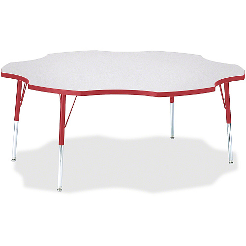 Jonti-Craft Berries Prism Six-Leaf Student Table Laminated, Red Top - Four Leg Base - 4 Legs - Height Adjustable - 24" to 31" Adjustment x 1.13" Table Top Thickness x 60" Table Top Diameter - 31" Height - Educational Environment - Assembly Re (6458JCA008)