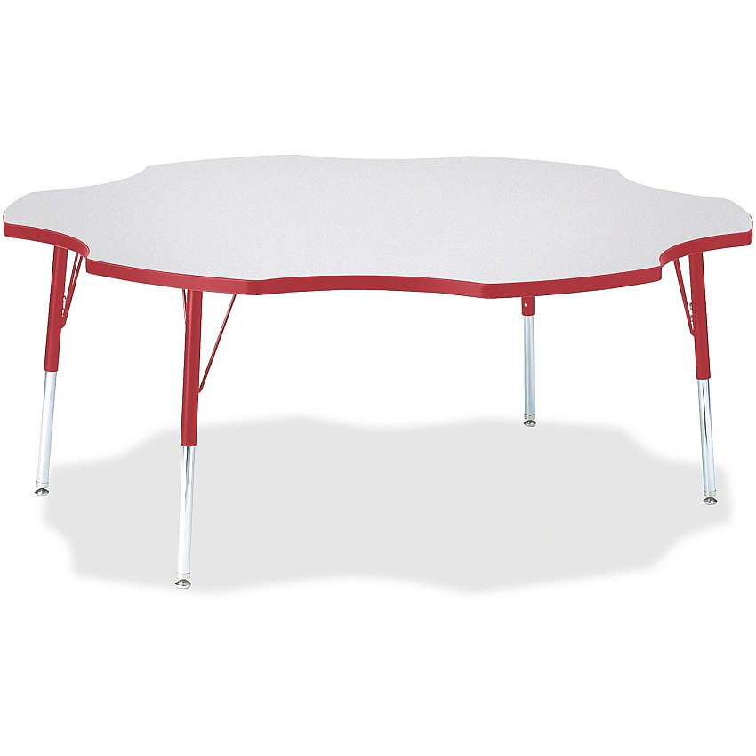 Jonti-Craft Berries Prism Six-Leaf Student Table Laminated, Red Top - Four Leg Base - 4 Legs - Height Adjustable - 24" to 31" Adjustment x 1.13" Table Top Thickness x 60" Table Top Diameter - 31" Height - Educational Environment - Assembly Re (6458JCA008)