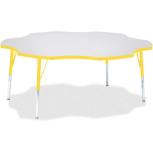 Jonti-Craft Berries Prism Six-Leaf Student Table Laminated, Yellow Top - Four Leg Base - 4 Legs - Height Adjustable - 24" to 31" Adjustment x 1.13" Table Top Thickness x 60" Table Top Diameter - 31" Height - Educational Environment - Assembly (6458JCA007)