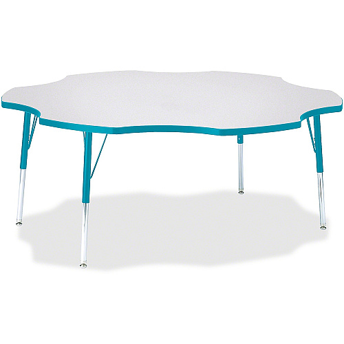 Jonti-Craft Berries Prism Six-Leaf Student Table Laminated, Teal Top - Four Leg Base - 4 Legs - Height Adjustable - 24" to 31" Adjustment x 1.13" Table Top Thickness x 60" Table Top Diameter - 31" Height - Educational Environment - Assembly R (6458JCA005)