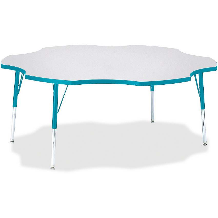 Jonti-Craft Berries Prism Six-Leaf Student Table Laminated, Teal Top - Four Leg Base - 4 Legs - Height Adjustable - 24" to 31" Adjustment x 1.13" Table Top Thickness x 60" Table Top Diameter - 31" Height - Educational Environment - Assembly R (6458JCA005)