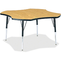Jonti-Craft Berries Elementary Black Edge Four-leaf Table Black Oak, Laminated Top - Four Leg Base - 4 Legs - Height Adjustable - 15" to 24" Adjustment x 1.13" Table Top Thickness x 48" Table Top Diameter - 24" Height - Educational Environmen (6453JCE210)