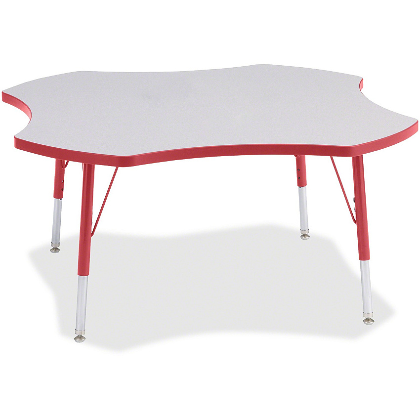 Jonti-Craft Berries Elementary Height Prism Four-Leaf Table Laminated, Red Top - Four Leg Base - 4 Legs - Height Adjustable - 15" to 24" Adjustment x 1.13" Table Top Thickness x 48" Table Top Diameter - 24" Height - Educational Environment -  (6453JCE008)