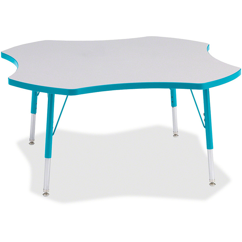 Jonti-Craft Berries Elementary Height Prism Four-Leaf Table Laminated, Teal Top - Four Leg Base - 4 Legs - Height Adjustable - 15" to 24" Adjustment x 1.13" Table Top Thickness x 48" Table Top Diameter - 24" Height - Educational Environment - (6453JCE005)