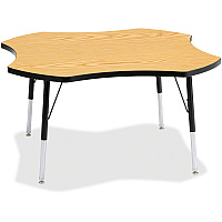 Jonti-Craft Berries Adult Black Edge Four-leaf Table Black Oak, Laminated Top - Four Leg Base - 4 Legs - Height Adjustable - 24" to 31" Adjustment x 1.13" Table Top Thickness x 48" Table Top Diameter - 31" Height - Educational Environment - A (6453JCA210)