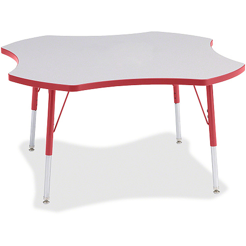 Jonti-Craft Berries Prism Four-Leaf Student Table Laminated, Red Top - Four Leg Base - 4 Legs - Height Adjustable - 24" to 31" Adjustment x 1.13" Table Top Thickness x 48" Table Top Diameter - 31" Height - Educational Environment - Assembly R (6453JCA008)