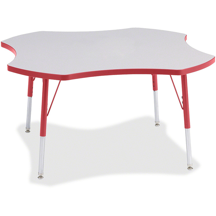 Jonti-Craft Berries Prism Four-Leaf Student Table Laminated, Red Top - Four Leg Base - 4 Legs - Height Adjustable - 24" to 31" Adjustment x 1.13" Table Top Thickness x 48" Table Top Diameter - 31" Height - Educational Environment - Assembly R (6453JCA008)
