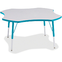 Jonti-Craft Berries Prism Four-Leaf Student Table Laminated, Teal Top - Four Leg Base - 4 Legs - Height Adjustable - 24" to 31" Adjustment x 1.13" Table Top Thickness x 48" Table Top Diameter - 31" Height - Educational Environment - Assembly  (6453JCA005)