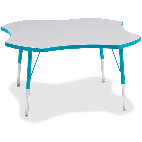 Jonti-Craft Berries Prism Four-Leaf Student Table Laminated, Teal Top - Four Leg Base - 4 Legs - Height Adjustable - 24" to 31" Adjustment x 1.13" Table Top Thickness x 48" Table Top Diameter - 31" Height - Educational Environment - Assembly  (6453JCA005)
