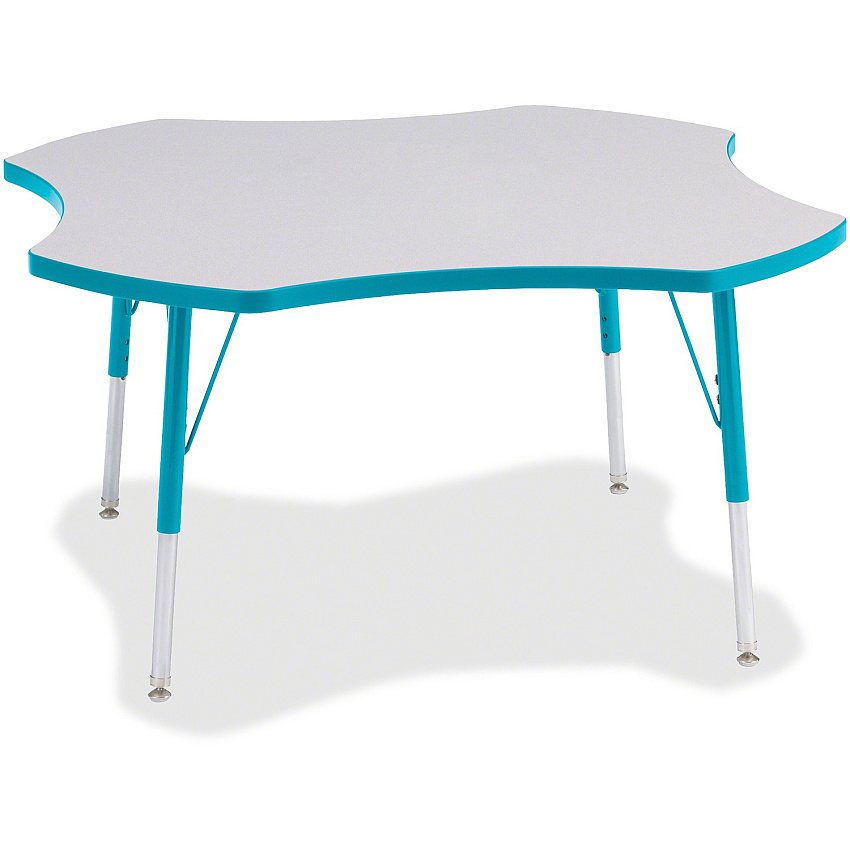 Jonti-Craft Berries Prism Four-Leaf Student Table Laminated, Teal Top - Four Leg Base - 4 Legs - Height Adjustable - 24" to 31" Adjustment x 1.13" Table Top Thickness x 48" Table Top Diameter - 31" Height - Educational Environment - Assembly  (6453JCA005)