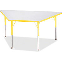 Jonti-Craft Berries Adult-Size Gray Laminate Trapezoid Table Laminated Trapezoid, Yellow Top - Four Leg Base - 4 Legs - Height Adjustable - 24