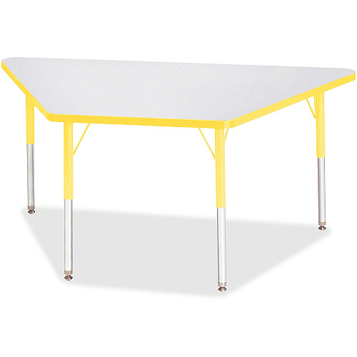 Jonti-Craft Berries Adult-Size Gray Laminate Trapezoid Table Laminated Trapezoid, Yellow Top - Four Leg Base - 4 Legs - Height Adjustable - 24" to 31" Adjustment - 60" Table Top Length x 30" Table Top Width x 1.13" Table Top Thickness - 31" H (6443JCA007)