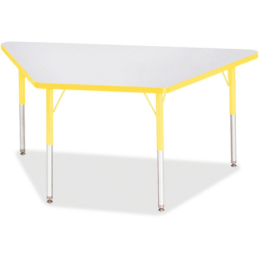 Jonti-Craft Berries Adult-Size Gray Laminate Trapezoid Table Laminated Trapezoid, Yellow Top - Four Leg Base - 4 Legs - Height Adjustable - 24" to 31" Adjustment - 60" Table Top Length x 30" Table Top Width x 1.13" Table Top Thickness - 31" H (6443JCA007)