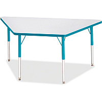 Jonti-Craft Berries Adult-Size Gray Laminate Trapezoid Table Laminated Trapezoid, Teal Top - Four Leg Base - 4 Legs - Height Adjustable - 24